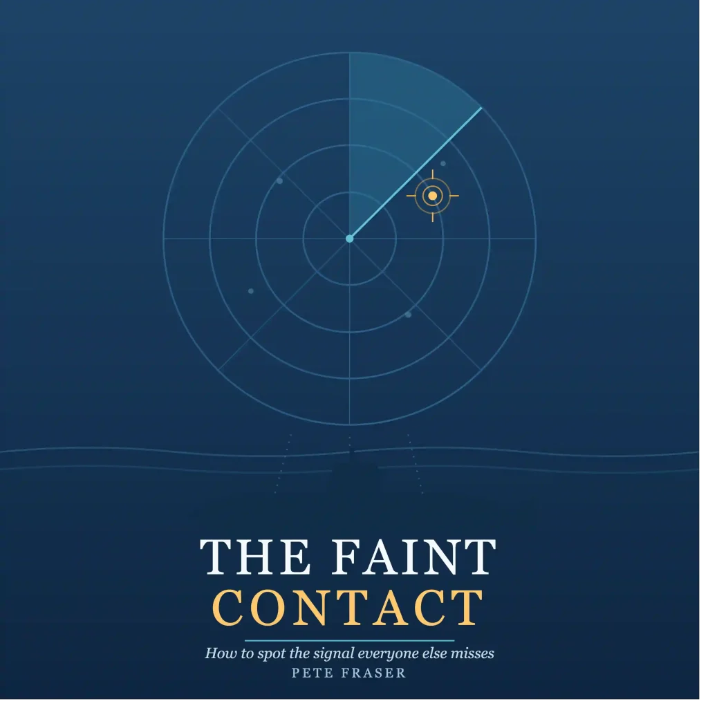 Front Cover of the Faint Contact book. Main illustration a sonar screen