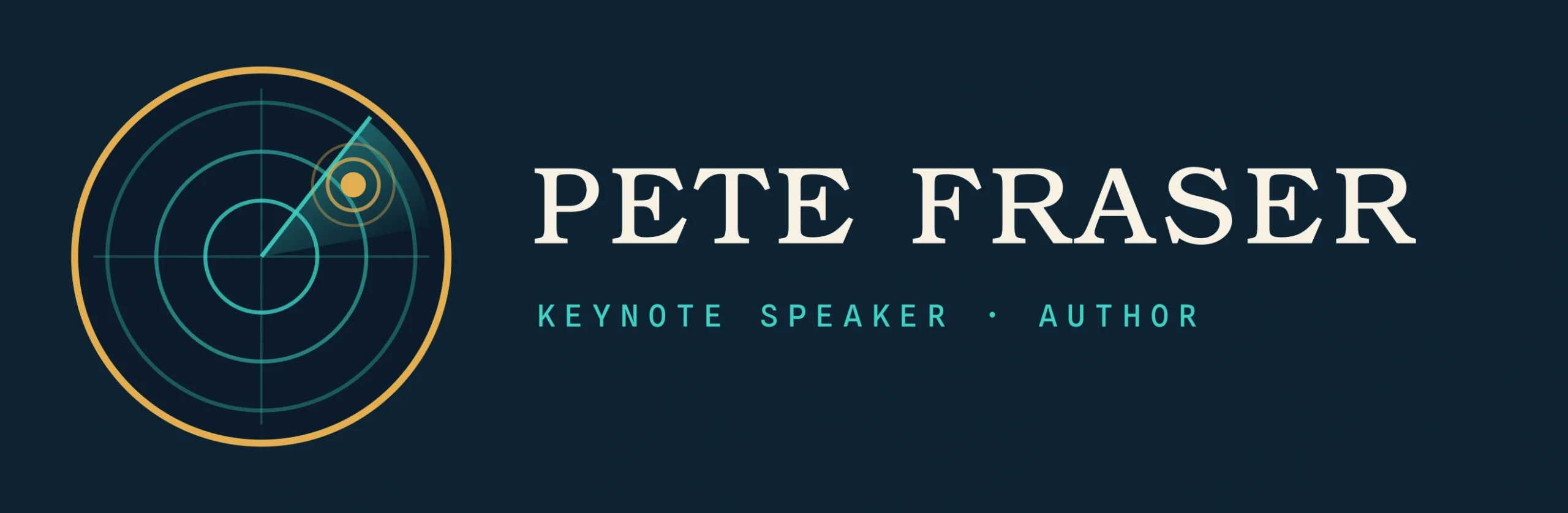 Pete Fraser's horizontal logo on a navy blue background